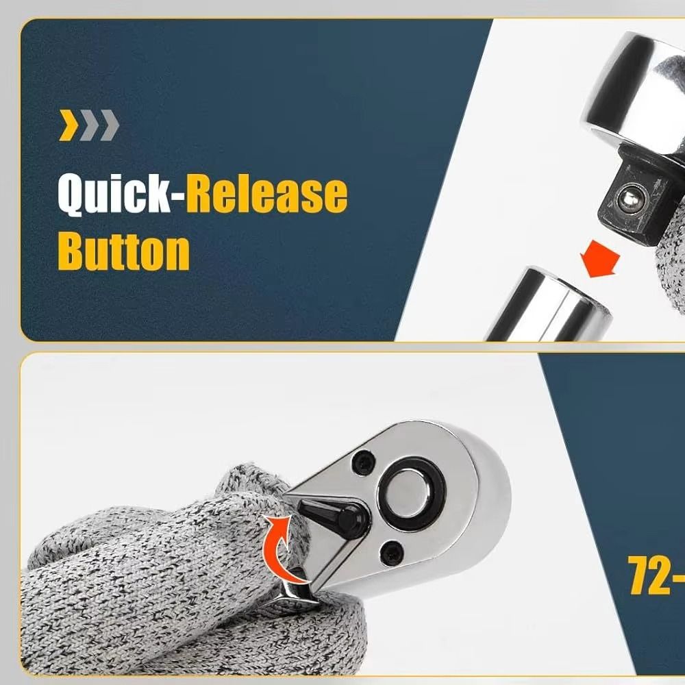 72 Tooth Flex Head Ratchet Set Rubber Grip Adjustable Swivel Head Ratchet Wrench Flex Head Design 180° Adjustable Ratchet Wrench