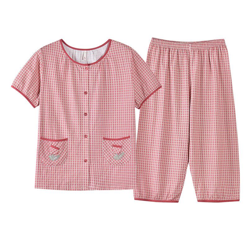 Pajamas Women's Summer Pure Cotton Short-sleeved Seven-quarter-sleeved Middle-aged Mother Floral Nine-point Pants Summer Cotton Loungewear Set