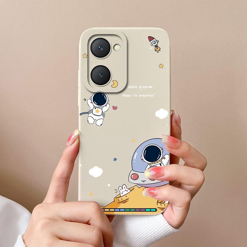 For Vivo Y400 Pro Y03t Y02t Y18i Y18t iQOO U5x Z9 Lite Phone Case Cute Astronaut Pattern Liquid Silicone Anti Fall Protective Back Cover For Vivo Capa