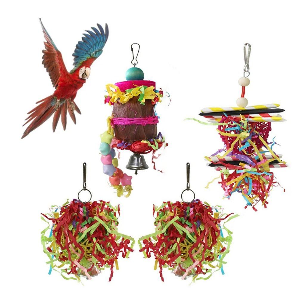 4pcs/set Bite Resistant Bird Cage Hanging Toys Paper Parrot Shredder Toy  Bird Cage