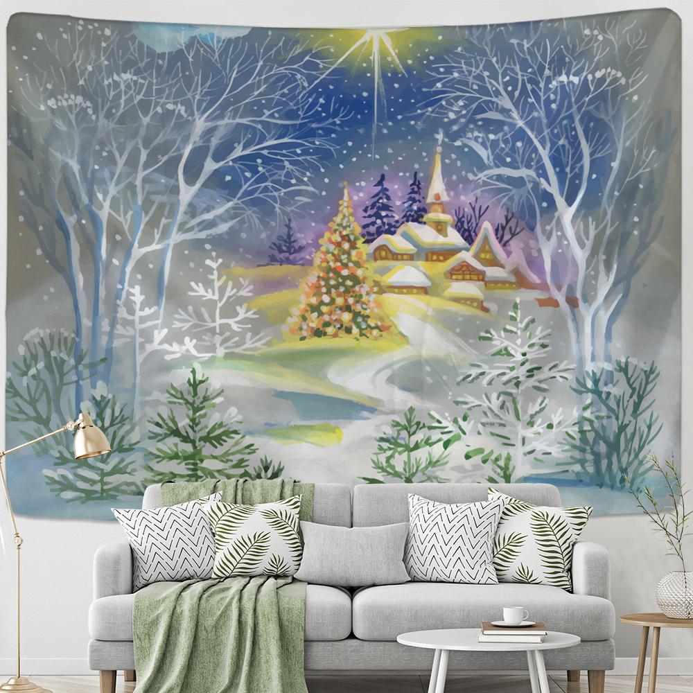 

Снежный ночной пейзаж, гобелен, настенный Рождественский подарок, Новый год, богемный стиль, колдовство, домашний декор 400x220cm