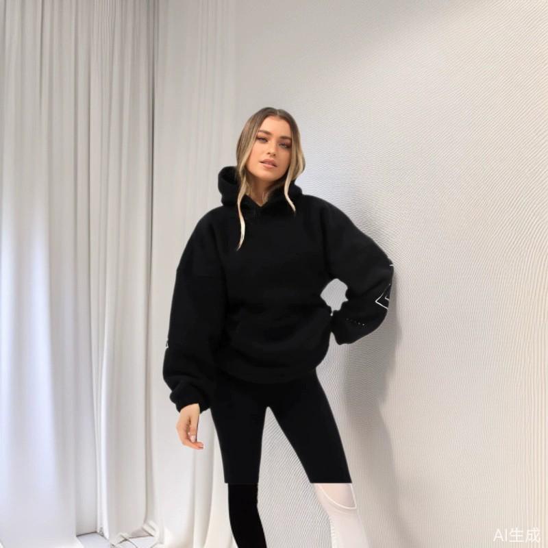 Damen Oversized Kapuzenpullover Mit Stickerei Weiche Fleece-Mischung Langarm Lässiges Oberteil Winter