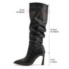 Pleated Skinny Heel Boots Autumn Winter New Pointed Toe Sleeve Anti-slip Wear-resistant High Heel Stack Boots