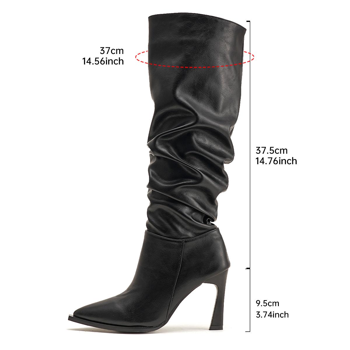 

Vintage Pointed Toe Pleated Women Knight High Boots Party Stripper Sexy High Heel Shoes Autumn Winter Female Long Booties 42