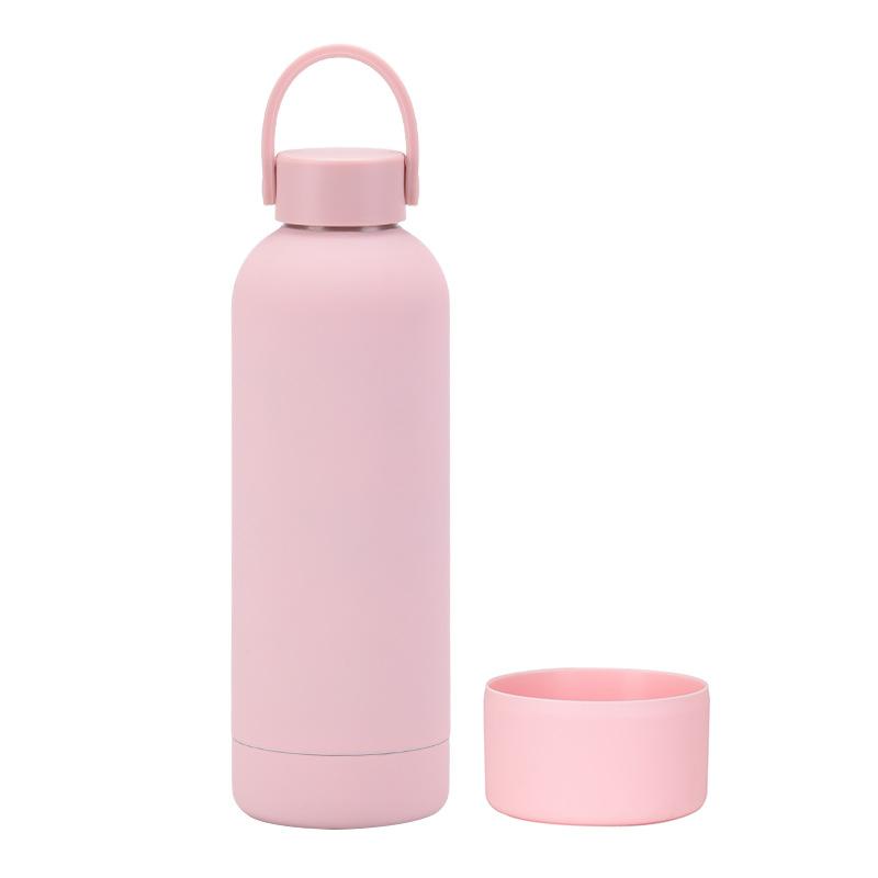 Double-Layer Stainless Steel Thermos Cup, Silicone Base, Portable Handle, Outdoor Water Cup, Simple Small Mouth Cup