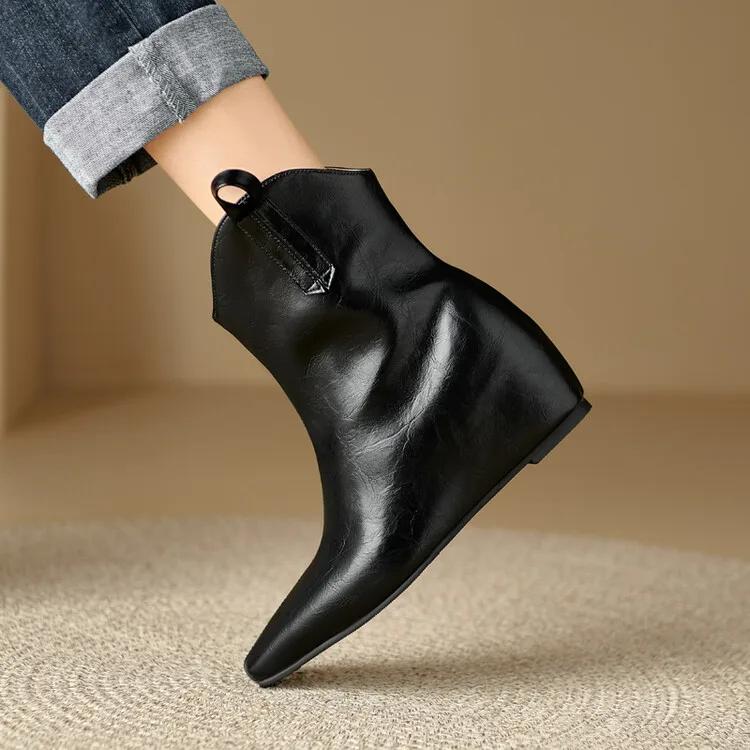 Fashion New Solid Color Interior Height Increasing Slope Heel Fashionable Short Boots Winter Black Brown Short Plush Warm Women's Shoes