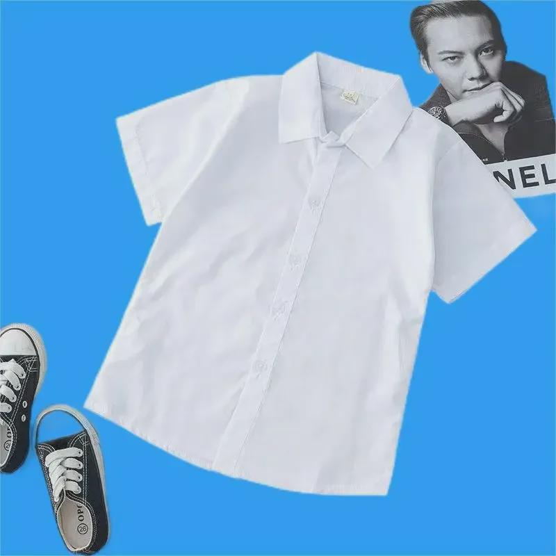 Kids' Anti-Wrinkle Non-Shrink Short-Sleeve Shirts: Boys' White, Girls' White, Unisex Blue - Ideal for School Uniforms