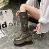 British style thick-soled knight boots women's 2025 autumn new retro versatile and thin sweet and cool buckle boots