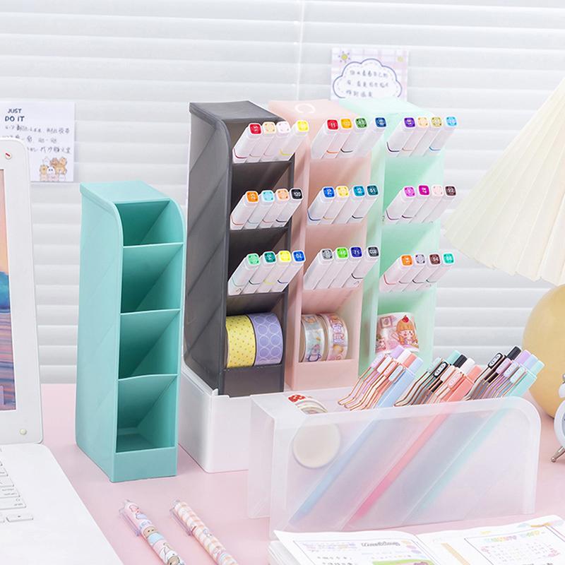 Pen Container Oblique Insert Transparent Plastic Pen Organizer Storage Box School Supplies Desktop Office Makeup Pencil Holder