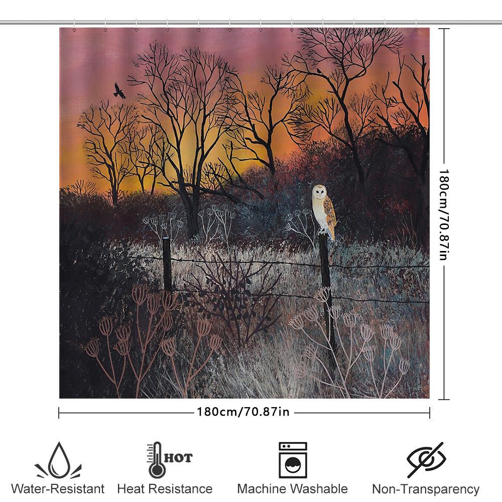 Owl Forest Shower Curtain Nature Birds Trees Wildlife Backdrop Washable Bathroom Decor Artistic Home Decor Modern Farmhouse Styl