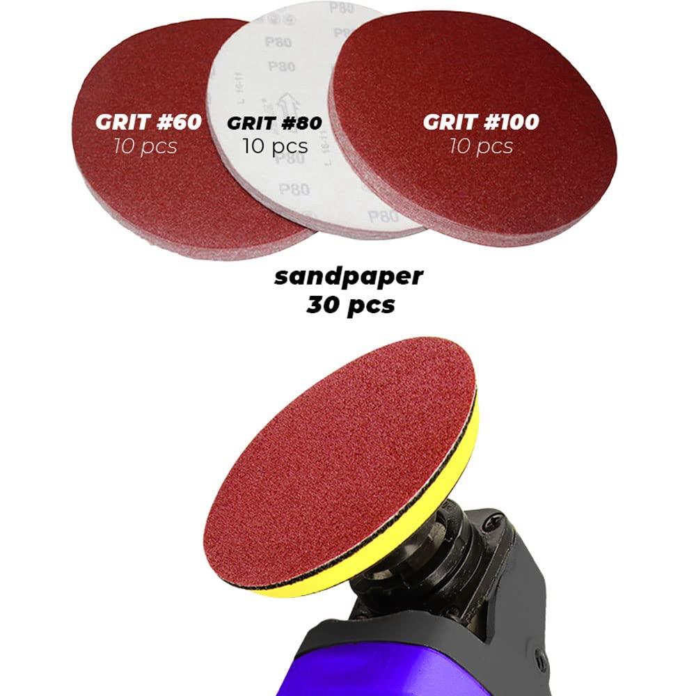 BHBL 30-Piece Drill Bit Sanding Attachment Sandpaper 60/80/100 and 5 Inch Back Pad Set, Electric Shackle Disc, with Pad