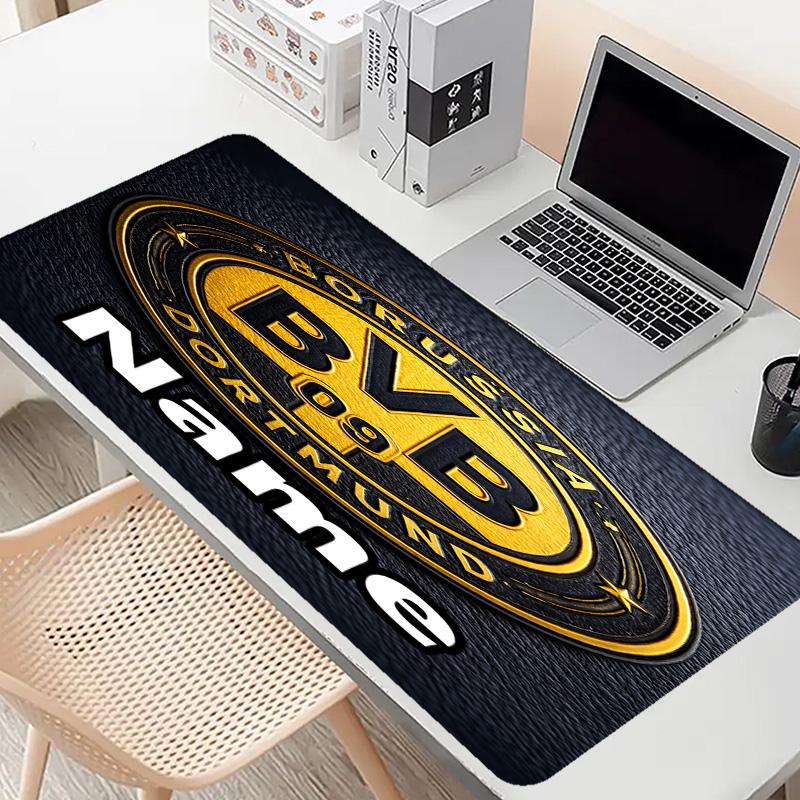 Custom Name Personalized Borussia Dortmund Pattern Mousepad, Laptop PC Desk Mat, Decorative Desk Mat for Home Keyboard Pad Gift