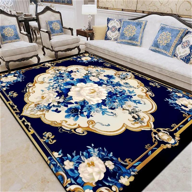 Luxury Vintage Floral Area Rug – Non-Slip Machine Washable Carpet for Living Room Bedroom, Elegant Floor Mat