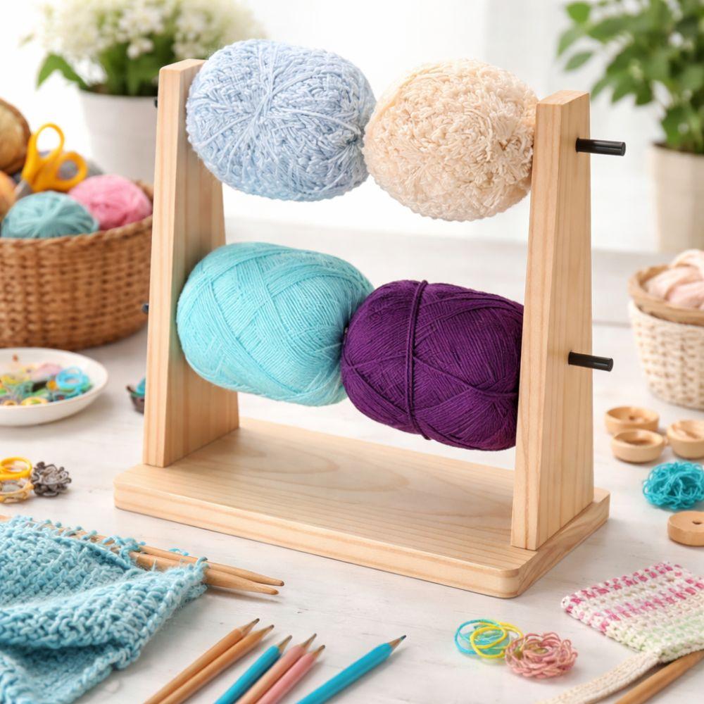 Dwupoziomowy drewniany stojak na włóczkę Pionowy obrotowy stojak na kłębek włóczki Uchwyt na nić Ręcznie tkany