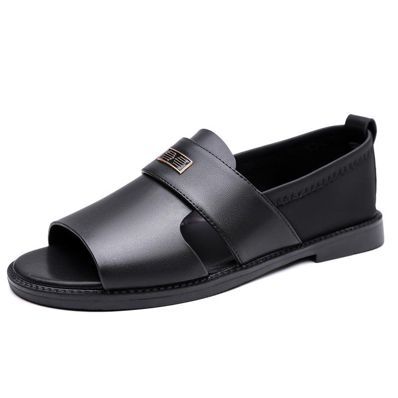 2025 New Roman Leather Sandals for Men Solid Color Summer Anti-slip Designer Beach Shoes Male Fashion Casual Sandals Man