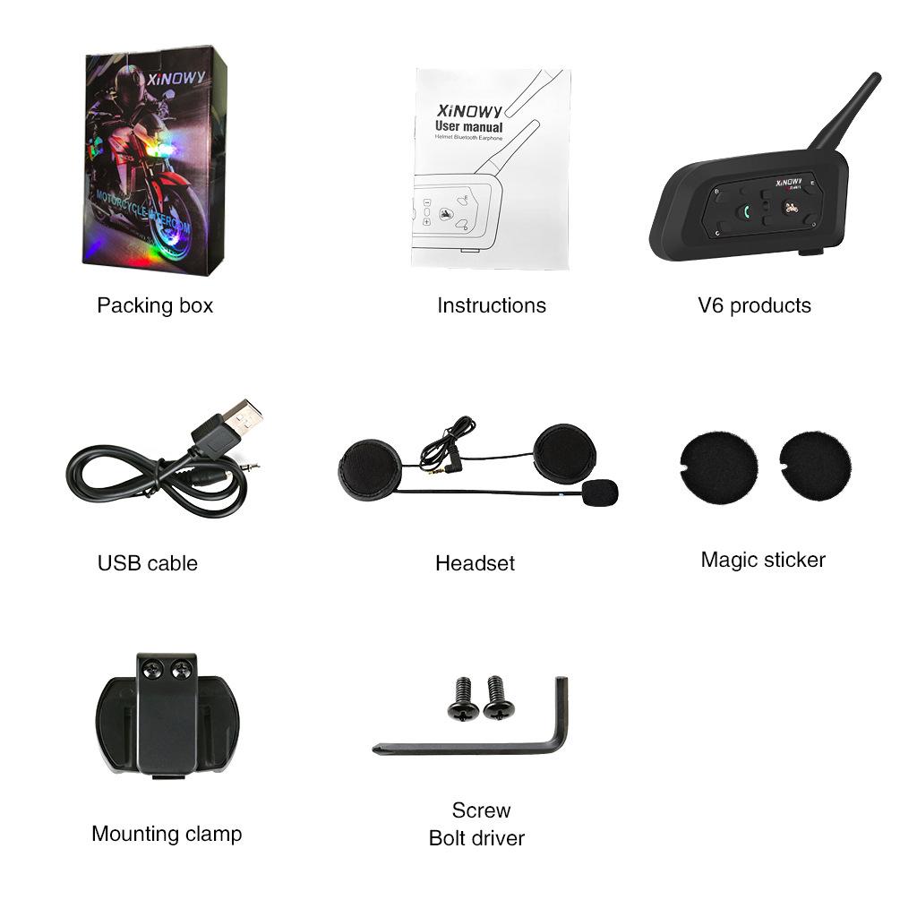 xinowyV6PRO Bluetooth Helmet Headset: Waterproof, Full-Duplex Intercom for 2 Riders