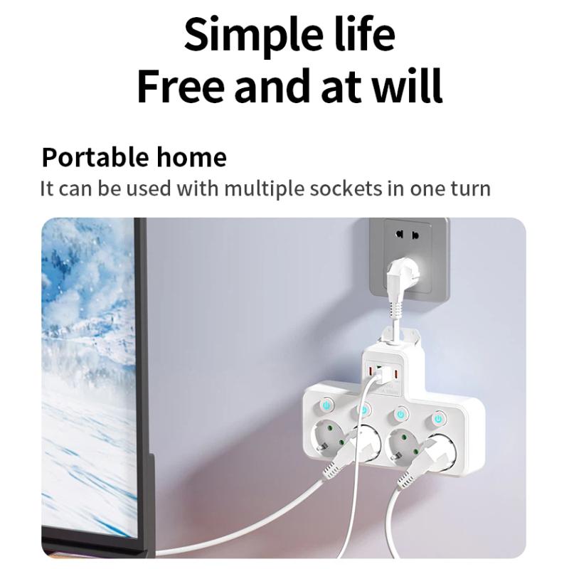 Multipresa EU con Interruttori Individuali e 4 Prese AC – Design Portatile, Porte USB/Type-C Opzionali