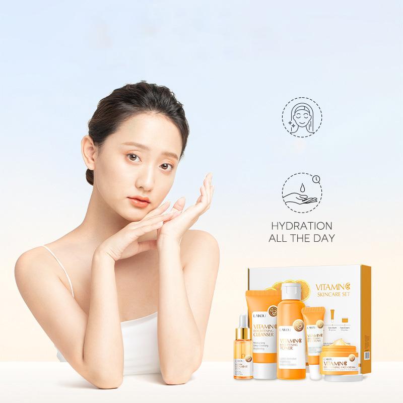 LAIKOU Vitamin C Facial Skin Care Set Face Cleanser Refresh Serum Eye Cream Essence Increase Skin Elastic Smoothing & Tendering