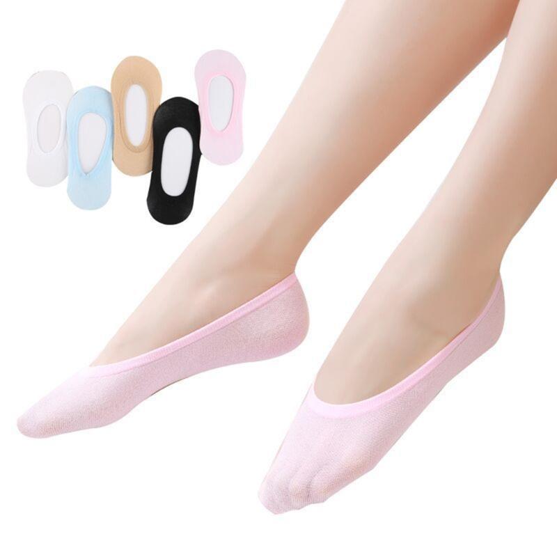 5 Pairs Women's No Show Socks Candy Color Nonslip Silicone Grip Breathable Nylon Invisible Low Cut Socks For Summer