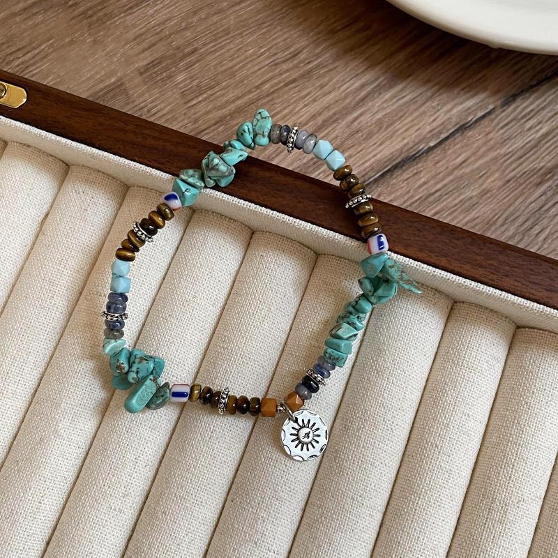 Irregular stone beaded geometric round color bracelet retro ethnic style bracelet niche high-end jewelry women
