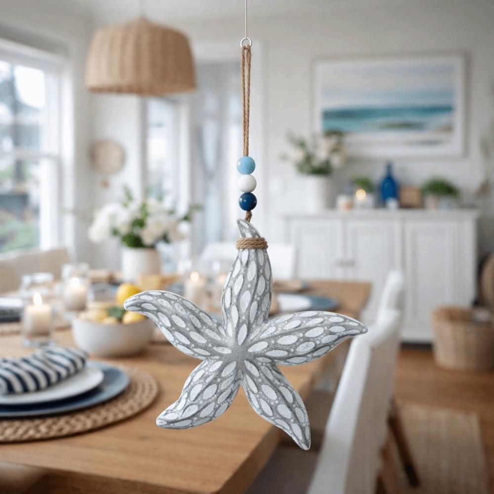 Mediterranean Style Nautical Decor Hanging Ocean Animal Pendants Wooden Starfish Pendants Bedroom