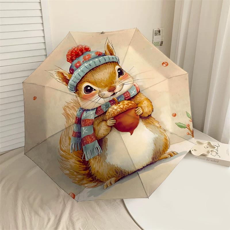 

1PC squirrel acornAutomatic Open/Close Umbrella with Windproof, 8-Rib Sturdy Canopy, Durable Ribs, Fashionable Design, Outdoor Accessory, Fun Prin, Ho