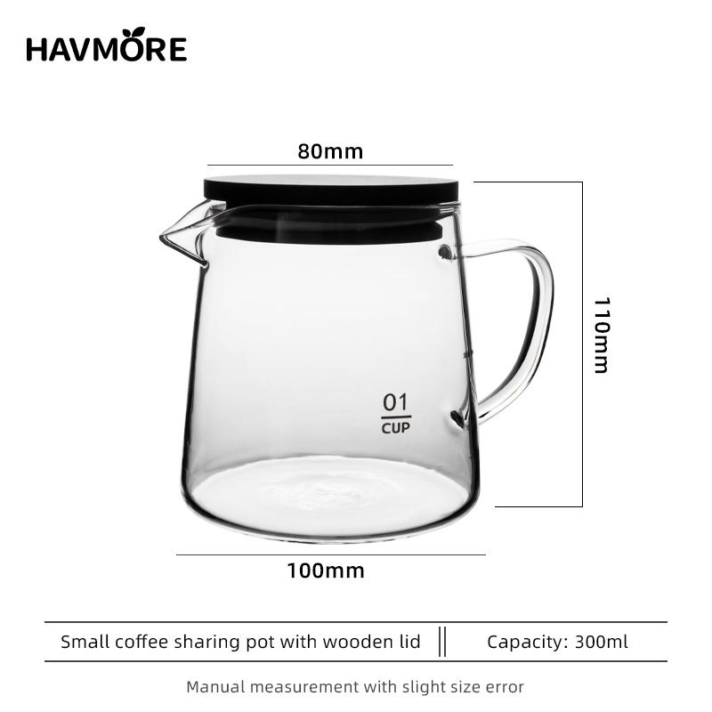 300ml 500ml Borosilicate Glass Coffee Server Glass Coffee Cup Glass Wooden Lid Coffee Pot