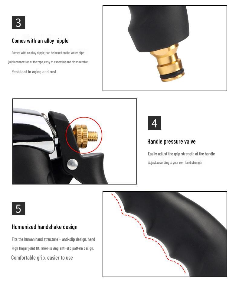 Adjustable Metal Water Spray Gun for Cars, Gardens, & Home. Perfect for Car Wash, Watering Plants, and Household Cleaning Tasks.