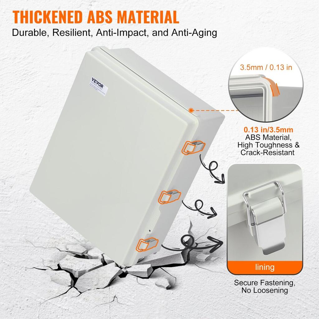 Outdoor Electrical Junction Box, 13.78 x 9.84 x 5.90 in, ABS Plastic Electrical Enclosure Box with Hinged Cover Stainless Steel Latch, IP67 Dustproof