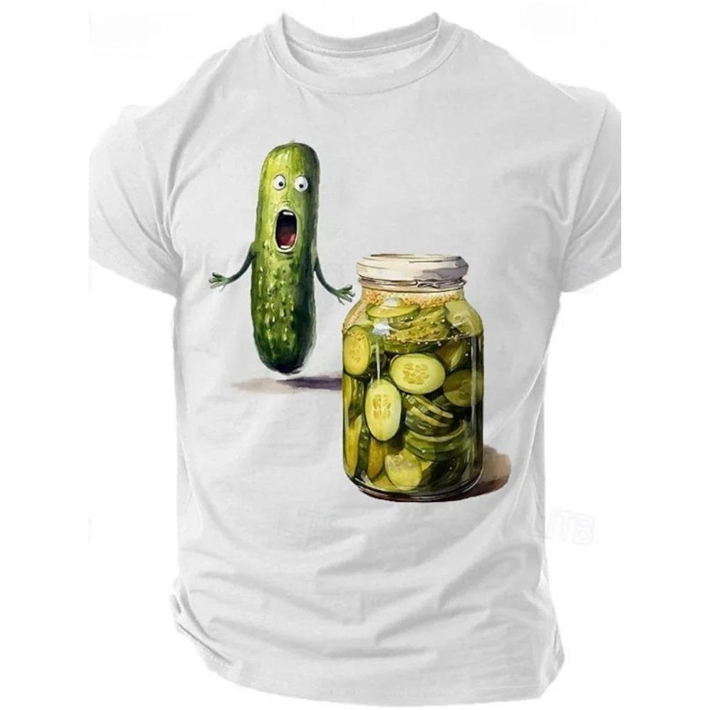 

Cucumber Cartoon Pattern T-Shirts Summer Outdoor Breathable Tops Fashion Round Neck Short Sleeve Men s T-shirts 5XL