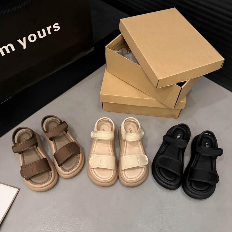 Summer Sandals Casual Flat Bottom Soft Bottom Sticker Beach Shoes Outer Wear Women's Magic New Bottom Sports Thick
