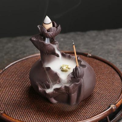 Creative Lotus Pond Handmade Ceramic Frog Backflow Incense Burner Incense Stick Holder for Home Relaxation Decor Tea Pet