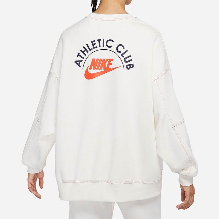 (WMNS) Nike SS22 Sportswear Athletic Club Printing Fleece Round-neck Swea White Women's DQ9146-133