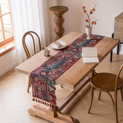 Farmhouse Dining & Bedroom Decor, Ideal for Weddings, Parties, and Country-Themed Events Boho Rustic Jacquard Tassel Table Runner