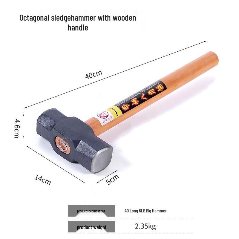 1.2m Wooden Handle Octagonal Demolition Sledgehammer - Heavy Duty Construction Site Tool