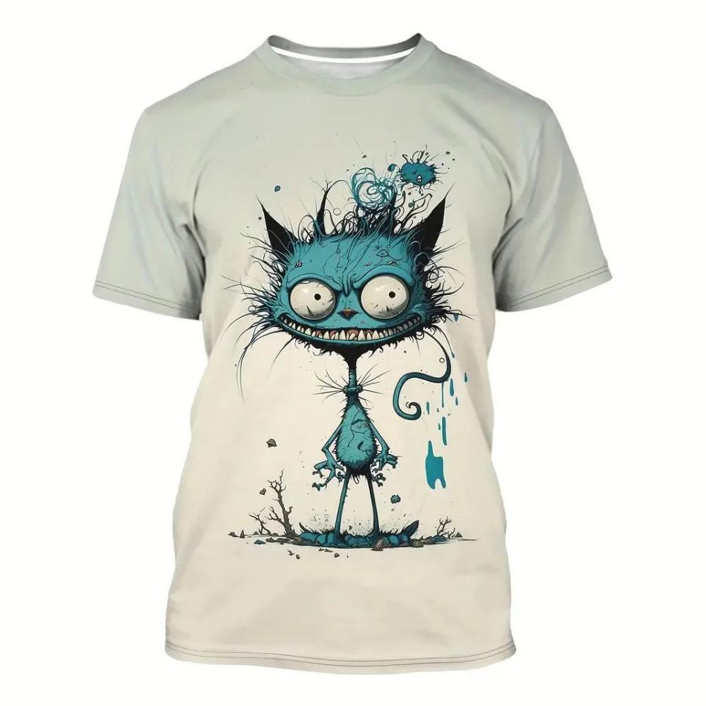 Cartoon Kitten Printed T Shirt For Men Funny Animal Oversized T-shirt Casual O-neck Short Sleeve Loose Tops Summer Men's Clothes