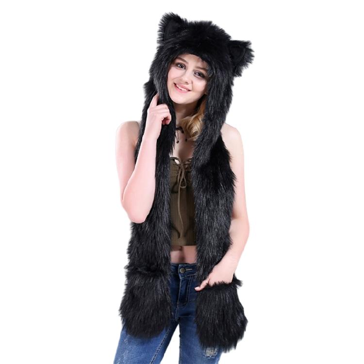 

Plush Animal Ear Hat for Adult Unisex Earflap Gloves Scarf All In One Warm Trapper Hat Outdoor Activity Cold Weather Hat