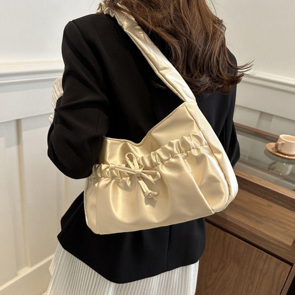 Bow Pleated Hand Bag Korean Style Fashion Underarm Bag Simple INS Shoulder Bag Girls