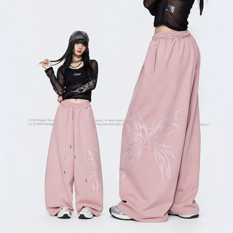 Womens High-Waisted Wide-Leg Cropped Pants With Rhinestone Belt Streetwear Jazz Dance 2026
