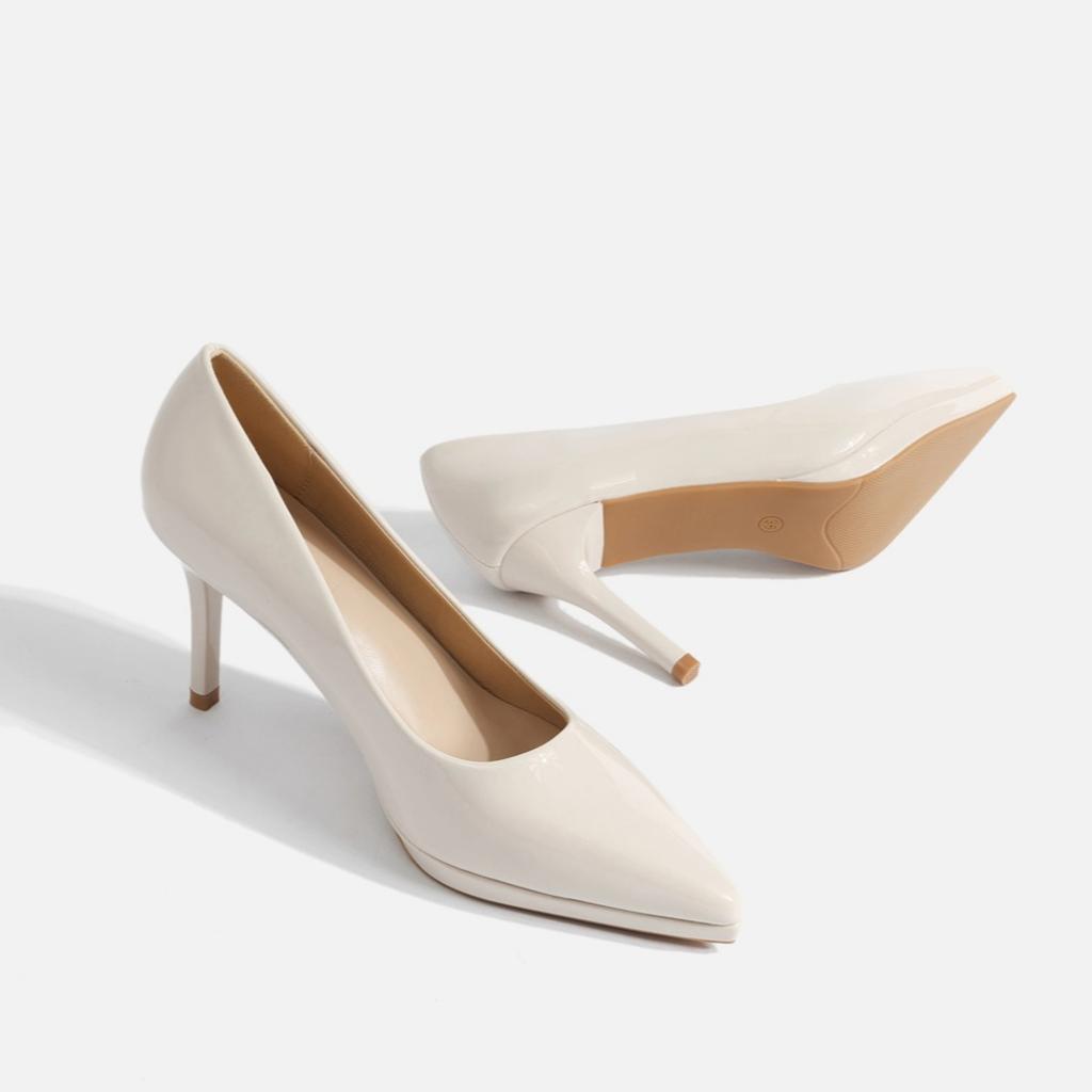 Waterproof Platform High Heels Stiletto Pointed Toe Single Shoes Fashion Patent Leather Business Women's Shoes