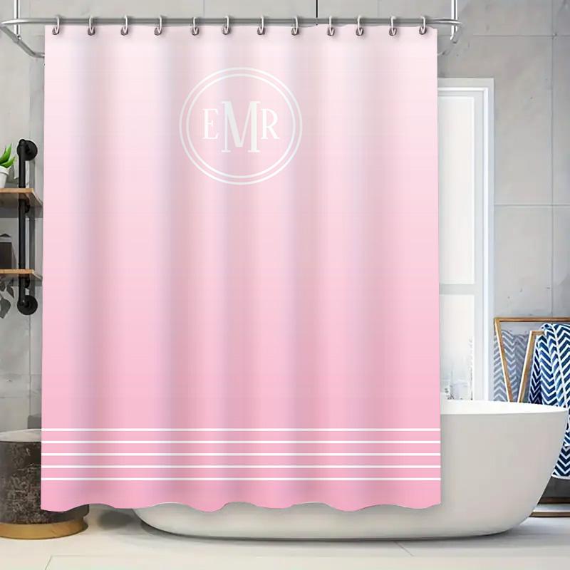 

Pink Ombre Monogram Shower Curtain Set Modern Bath Decor With Striped Design Perfect Gift For Her W60H190(CM)-1 Pcs