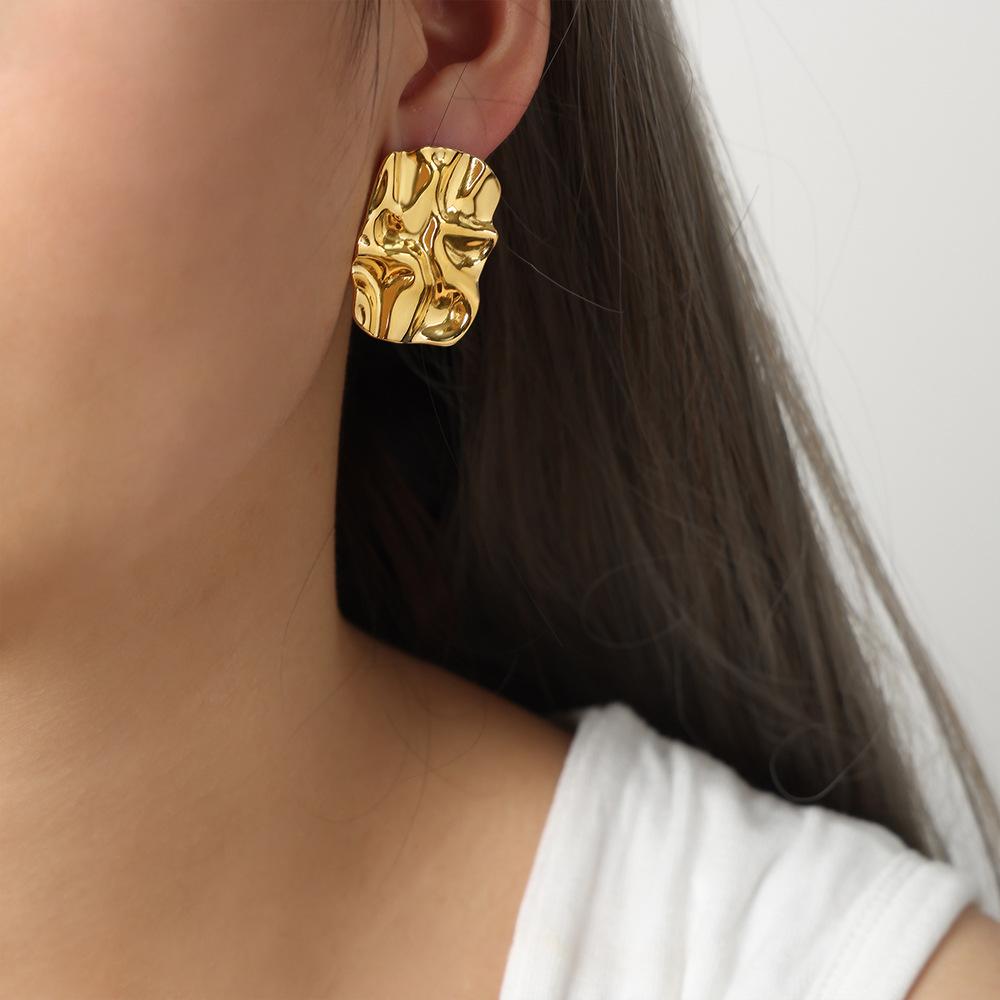 Wrinkle Texture Earrings For Women Needle Charm Jewelry French Irregular Metal Earrings