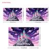 2D Magical Castle Backdrop, Princess Castle with Planets, Stars and "Happy Birthday" Text Background Cloth