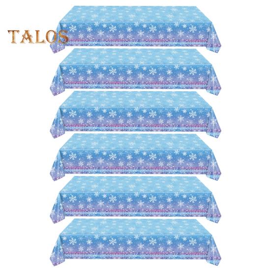 3/6 Pack Christmas Tablecloth Winter Holiday Snowflake Dining Tablecloth Plastic Disposable Table Cover for Christmas Party Decoration