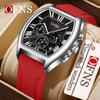 OFNS Men's Barrel-Shaped Waterproof Quartz Watch - Multifunctional Calendar with Three-Eye, Six-Hand Design, Casual Style.
