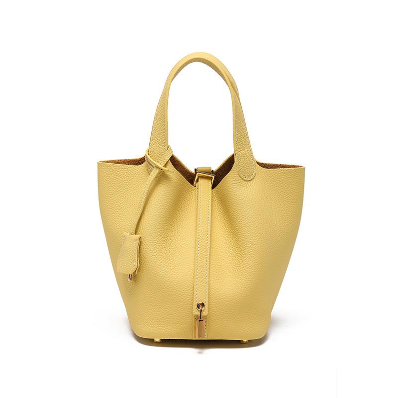 [New] High-quality First-layer Cowhide Niche Vegetable Basket Handbag Female, Genuine Leather Large-capacity High-end Bucket Bag