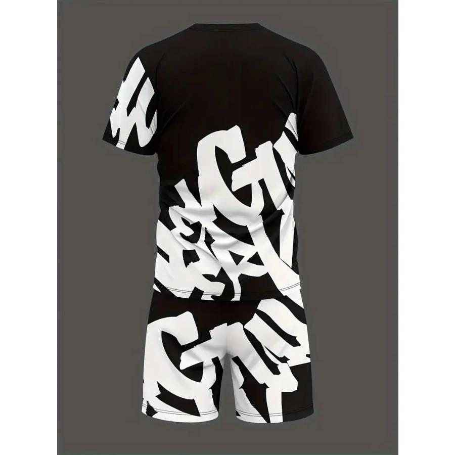 Sport Wear Summer New Men's Suit - Street Casual Fashion with Soft Comfortable Breathable and Lightweight 3D Letter Pattern Printing