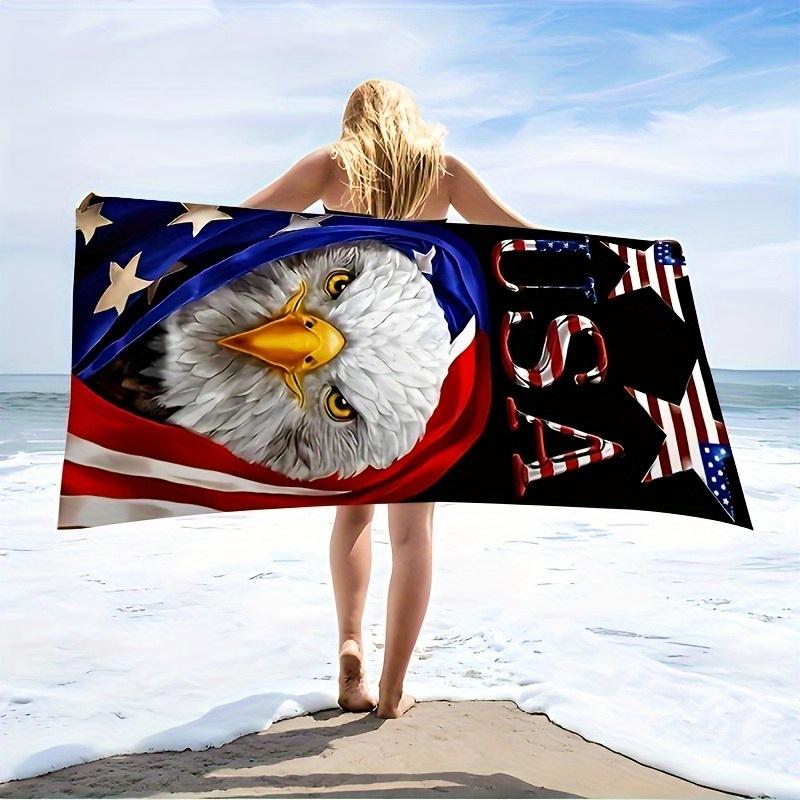 American Flag Bald Eagle Print Beach Towel Quick Dry Sand Oversized Bath Towel for Pool Travel Unisex Summer Vacation