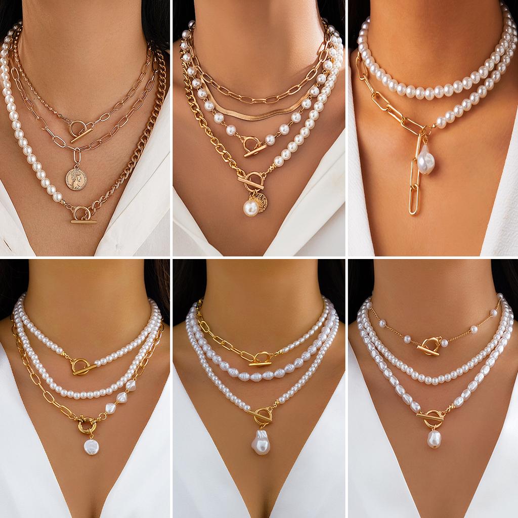 Temperament Baroque Special-Shaped Pearl Necklace, Creative Irregular Chain Collarbone Necklace For Women
