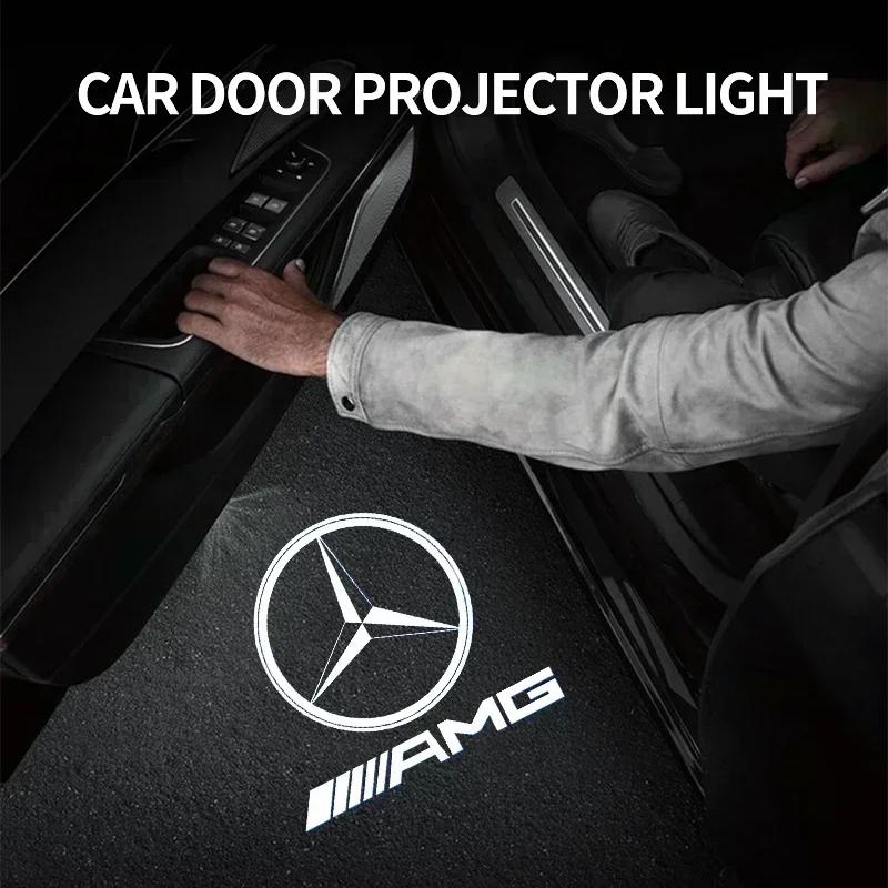 Hot W204 2025 Hot New 2pcs Car Door Welcome Light Logo Emblem For Mercedes Benz A C E GLC GLA GLE GLB Class W177 W205 W212 W213 XYZAB1